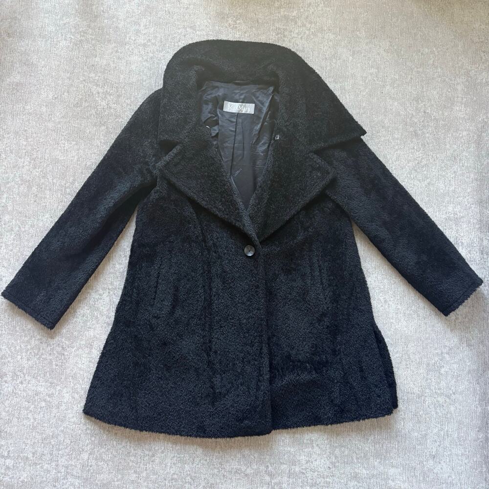 Max Mara Short Black Wool Teddy Coat